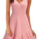 ULTRANICE Womens Summer Dresses Floral V Neck Ruffled Hem Spaghetti Spring Casual Beach Outfits Flowy Wrap Sun Dress (Medium, Pink)