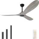 60 Inch Ceiling Fans with Remote Control, 3 Imitation Wood ABS Blades, 6 Speeds, Noiseless Reversible DC Motor, Indoor/Outdoor Ceiling Fan for Farmhouse Living Room Dining Room Patio