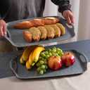 Extra Large Serving Tray with Handles, 19 x12 inch, Set of 2, Melamine Platters for Serving Food, Turkey, Cookie, Farmhouse Rectangular Brekfast Tray, Dishwasher Safe, Gray