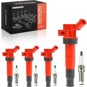 A-Premium (Red) Set of 8 Ignition Coil Pack and Iridium Spark Plugs Compatible with Hyundai Sonata 2011-2014, Santa Fe Sport 2013-2015 & Kia Optima 2011-2015, Sportage 2011-2016, 2.0L