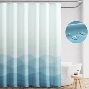 jinchan Ombre Light Blue Ocean Wave Shower Curtain Waterproof Fabric Shower Curtains for Bathroom Gradual Color Design Nautical Coastal Beach Bath Decor with 12 Hooks 70x72 Inches