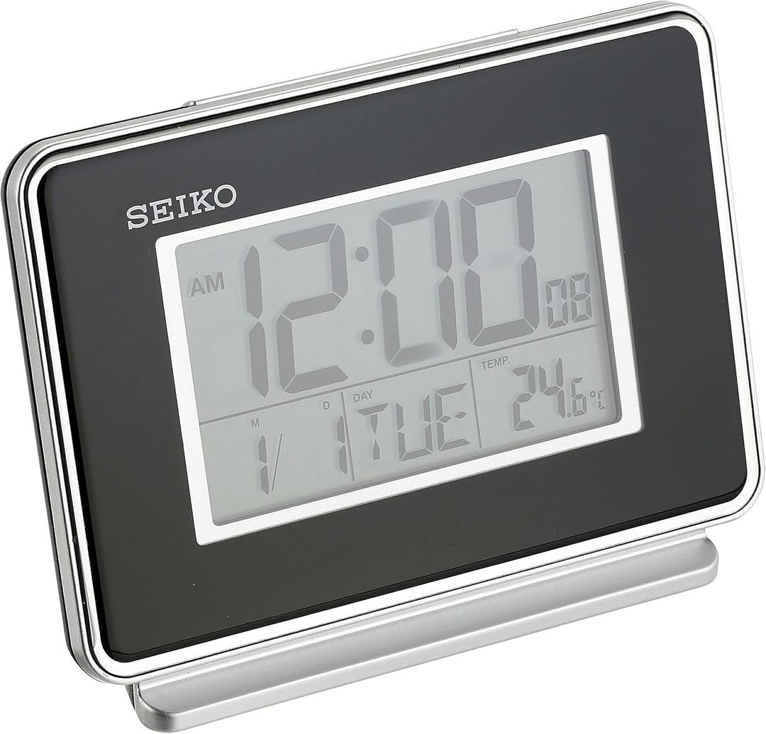 SEIKO Hudson Everything Bedroom Digital Alarm Clock, Black
