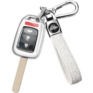 for Honda Key Fob Cover with Key Chain, Soft TPU Key Case Shell Full Protection for Sports Accord Civic CR-V HR-V LX,Silver