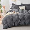 HYMOKEGE Dark Grey Duvet Cover King Size, Ultra Soft 3-Piece Seersucker Duvet Cover Set with Zipper Closure, Soft Brushed Microfiber Bedding Set with 8 Corner Ties (104"x90", 2 Pillowshams) (01 - Dark Grey (No Comforter))