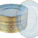 R-kay 100 Pack Blue Plastic Plates - 6 Inch Hammered With Gold Rim, Sturdy, Durable And Extra Heavy duty Blue Dessert Plates Disposable - Ideal For Appetizer And And For Desserts