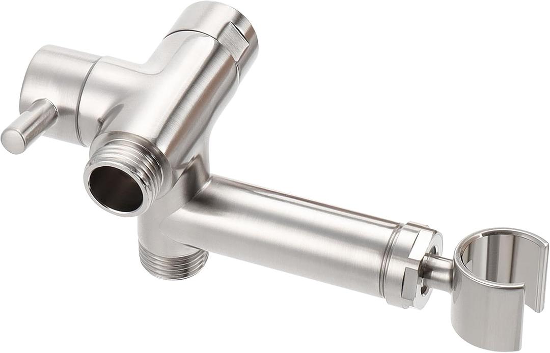 NearMoon Solid Brass Shower Arm Diverter with Handheld Mount, G1/2 3-Way Diverter Valve with Holder Bathroom Universal System Replacement Part for Hand and Fixed Shower Head (Brushed Nickel)