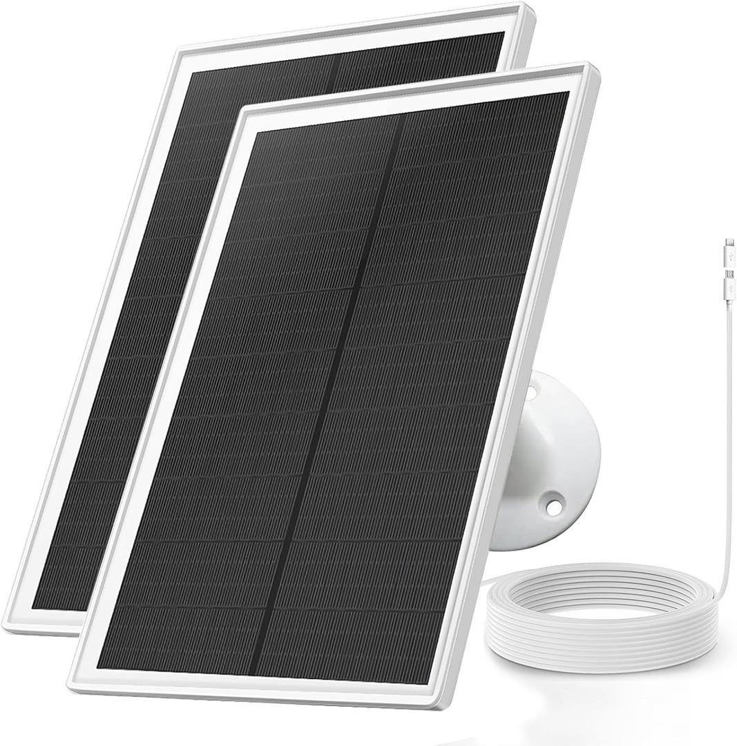 Solar Panel Charger for Arlo Essential 2K Outdoor(2nd Gen)/Essential XL Camera(2nd Gen)/Essential Spotlight, 5V 6W Continuously Charging, 9.8ft Cable, Weatherproof (2Pack)