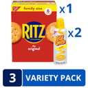RITZ Original Crackers and Easy Cheese Cheddar Snack Variety Pack, 1 Family Size Box & 2 Cans (EXP 08/18/26)