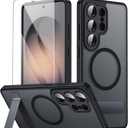 Magnetic for Samsung Galaxy S26 Ultra Case with Stand and Screen Protector & Camera Protector,Galaxy S 26 Ultra Case Compatible with MagSafe,Matte Translucent Shockproof Slimi Phone Case -Black