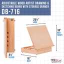 U.S. Art Supply Large 20-1/2" x 16" Wooden Drawing Board Adjustable, 16" x 20.5" x 18"