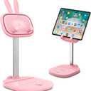 OATSBASF Cute Bunny Tablet Stand for Desk, Adjustable Height Stand Holder Dock Compatible with iPad, Pro 9.7, 10.5, 12.9 Air Mini, Kindle, Nexus, Tab, E-Reader (4-13") (Pink Plus)