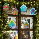 Winlyn 24 Sets Christmas Gingerbread House Suncatchers Ornaments Decorations DIY Window Paint Art Suncatchers Winter Crafts Painting Kits for Kids Classroom Activities Art Project Party Favors