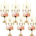 Rtteri 6 Pcs Gold Candelabra Candlestick Holder Metal Candle Stand Candelabra for Taper Candles Table Centerpieces Wedding Christmas Holiday Birthday Party (9.45 x 9.45 x 19.7 Inch,5 Arm)