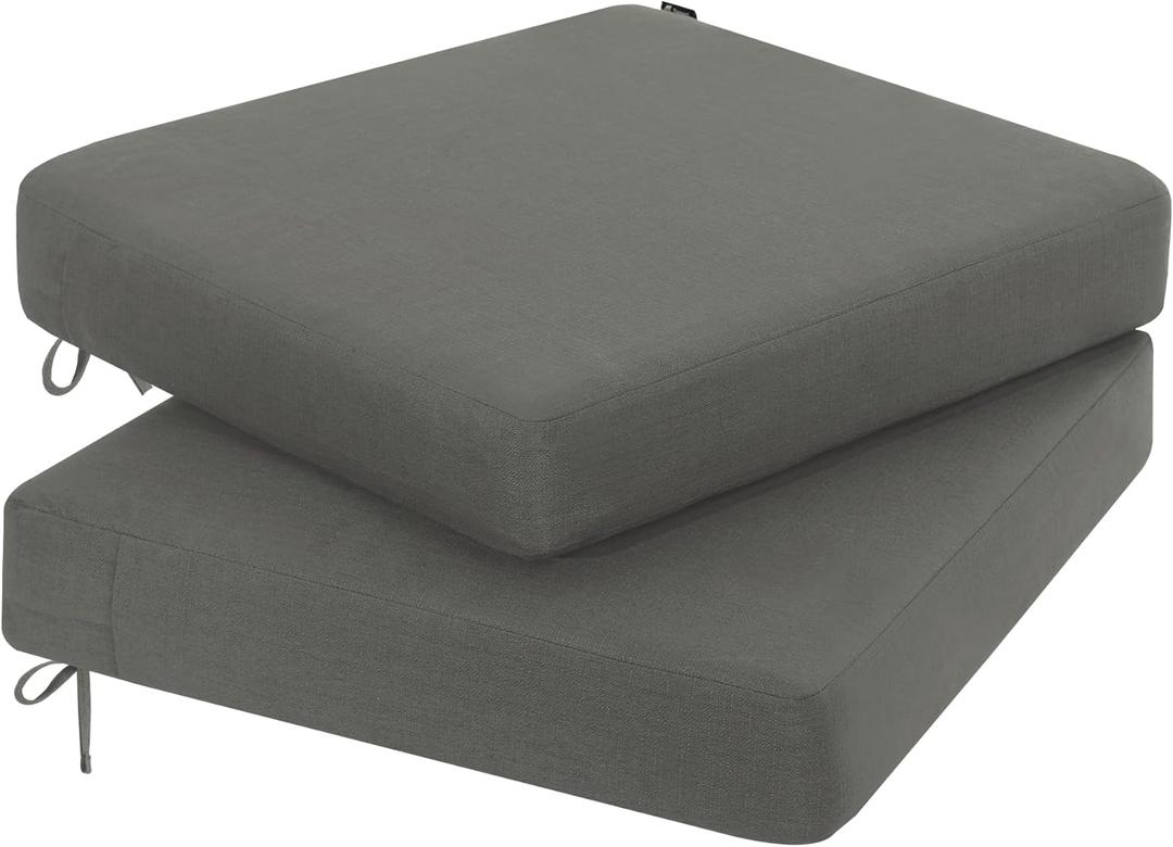 Favoyard Outdoor Chair Cushion 22 x 22 x 3 Inch Rainproof & 3-Year Fade Resistant Patio Furniture Cushions with Removable Cover and Adjustable Ties for Garden Sofa Couch Pads Set of 2, Dark Gray