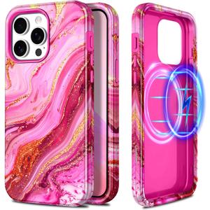 Casetego for iPhone 15 Pro Max Case,Compatible with MagSafe,[Military Grade Drop Test] Full Body Protection Slim Shockproof Rugged Marble Women Girls Case for iPhone 15 Pro Max 6.7 inch,Red