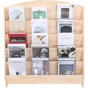 Montessori Toddler Book Shelf Organizer Single Sided Book Rack Display with Toy Storage, Children Baby Classroom Bookshelf, Kids Room bookcases cabinets & Shelves Natural Pine (31)