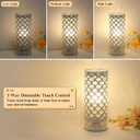 Seaside village Crystal Table Lamp Touch Control Dimmable Accent Desk Lamp Bedside Modern Table Light with Silver Lamp Shade Night Light Fixture for Living Room Bedroom Kitchen