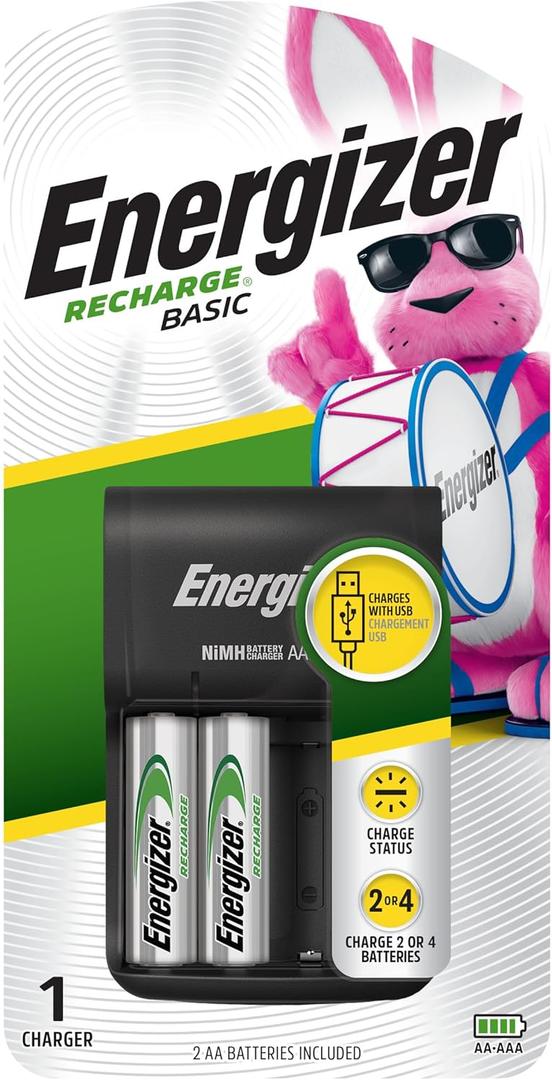 Energizer Recharge Basic Battery Charger, Rechargeable AAA and Rechargeable AA Batteries Charger (1 COUNT)