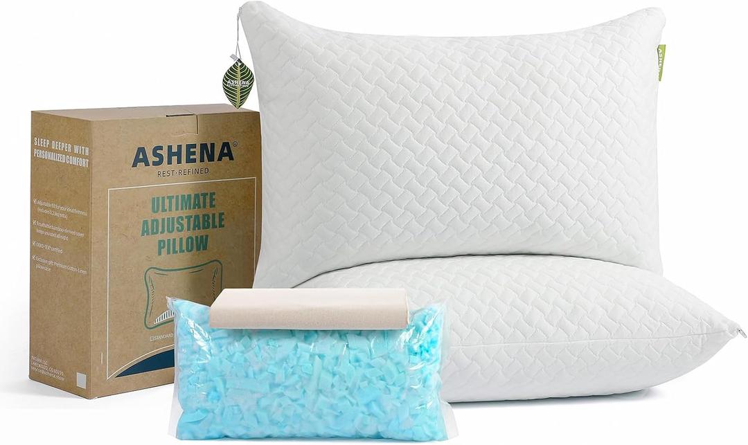 Adjustable Bed Pillows Queen Size Set of 2 - Cooling Bamboo Cover, Custom Loft Pillow for Sleeping - Bedding for Back, Stomach or Side Sleepers