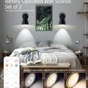 Black Battery Operated Wall Sconce Set of Two, Easy to Install Wireless Lights for Wall, Remote Control Dimmable LED Lights, Auto Timer Wall Lamp Fixtures for Bedroom, Gallery, Living Room, RV