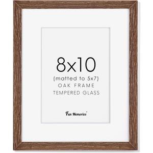 Fun Memories 8x10 Wood Picture Frame, Solid Oak Wood Frame 10x8 for Wall & Tabletop Display, 5x7 Picture Frame with Mat 8x10, 8 x 10 Photo Frame Wood with Tempered Glass, Walnut Color, 1 Pack