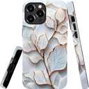 Case for iPhone 16 Pro Max, Elegant White and Gold Leaf Phone Case Slim Silicone Shockproof Cover for Girls WomenGlossy & Durable