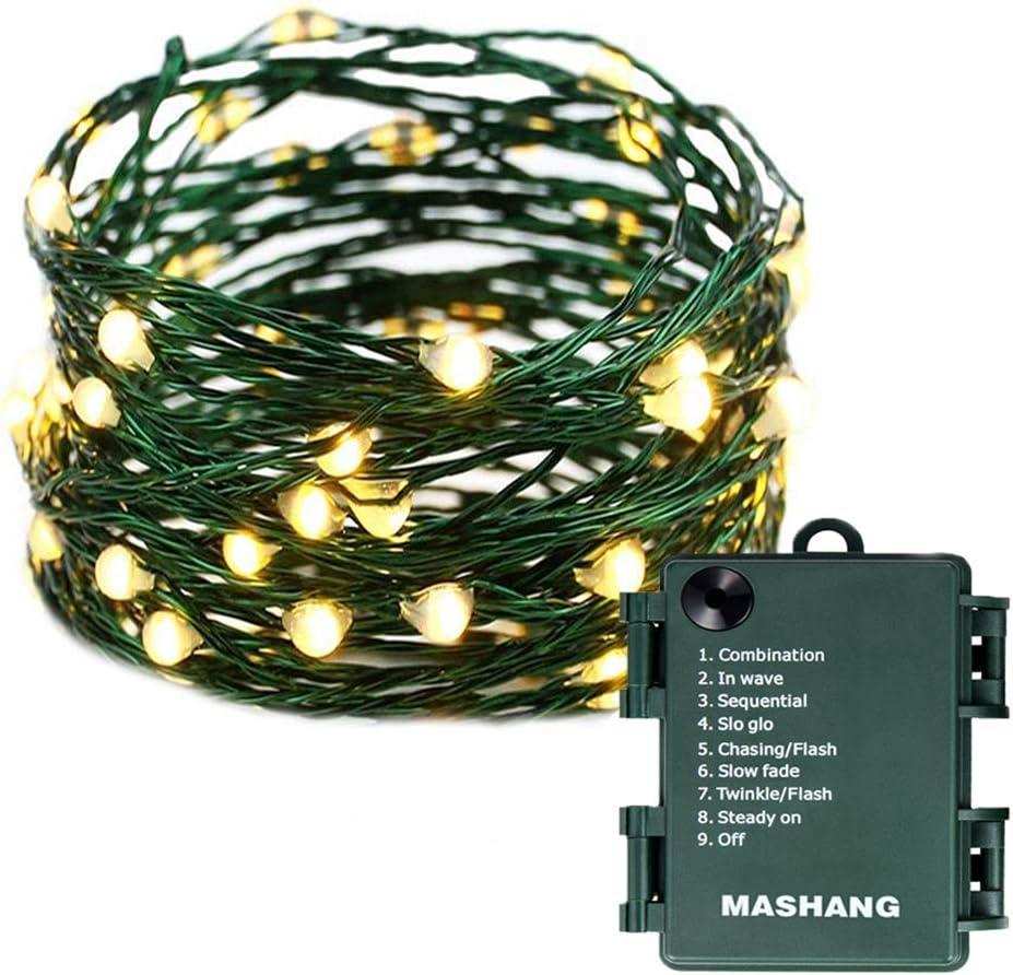 MASHANG Christmas Lights Battery String Lights 33FT 100 Micro LEDs Starry Lights Fairy Lights Firefly Lights with Dark Green Copper Wire for Christmas Tree, Wreath, DIY, Wedding, Holiday(Warm White)