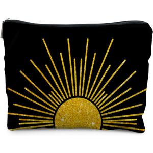 Boho Makeup Bag, Boho Abstract Black and Gold Sun Sunshine Makeup Bags for Women, Boho Gifts for Women, Boho Makeup Pouch Zipper Pouch, Aesthetic Makeup Bag