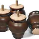 AORYVIC Furniture Legs, Wood Sofa Legs, Turned Couch Legs, Round Furniture Feet for Dresser, Sideboard, Recliner, Coffee Table (Dark Brown, 3 inch)