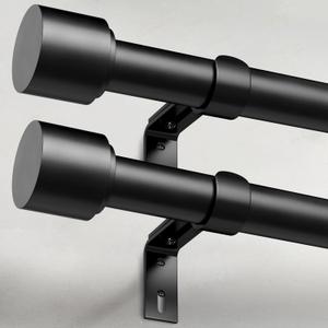 GEEBOBO 2 Pack Black Curtain Rods for Windows 48 to 84 Inch, 1 Inch Adjustable Heavy Duty Easy Install Curtain Rods Set for Outdoor, Patio, Farmhouse, Bedroom, Living Room (Black,30"-90",2 Pack) (30"-90"|2pack)