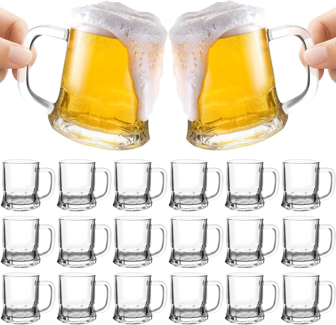 20Pcs Mini Beer Mug Shot Glasses,5 Oz Clear Shot Glasses Bulk with Handles, Heavy Base Freezable Beer Mug,Mini Mugs for Holidays, Parties, and Barbecues