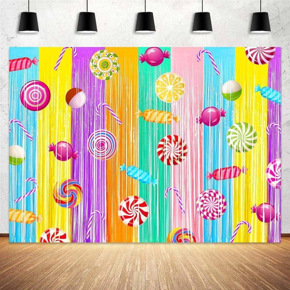 7x5ft Candy Party Photography Backdrop, Pink Sweet Candy Lollipop Birthday Baby Shower Sweet Shop Party Pool Backdrop Background Decoration (Music)