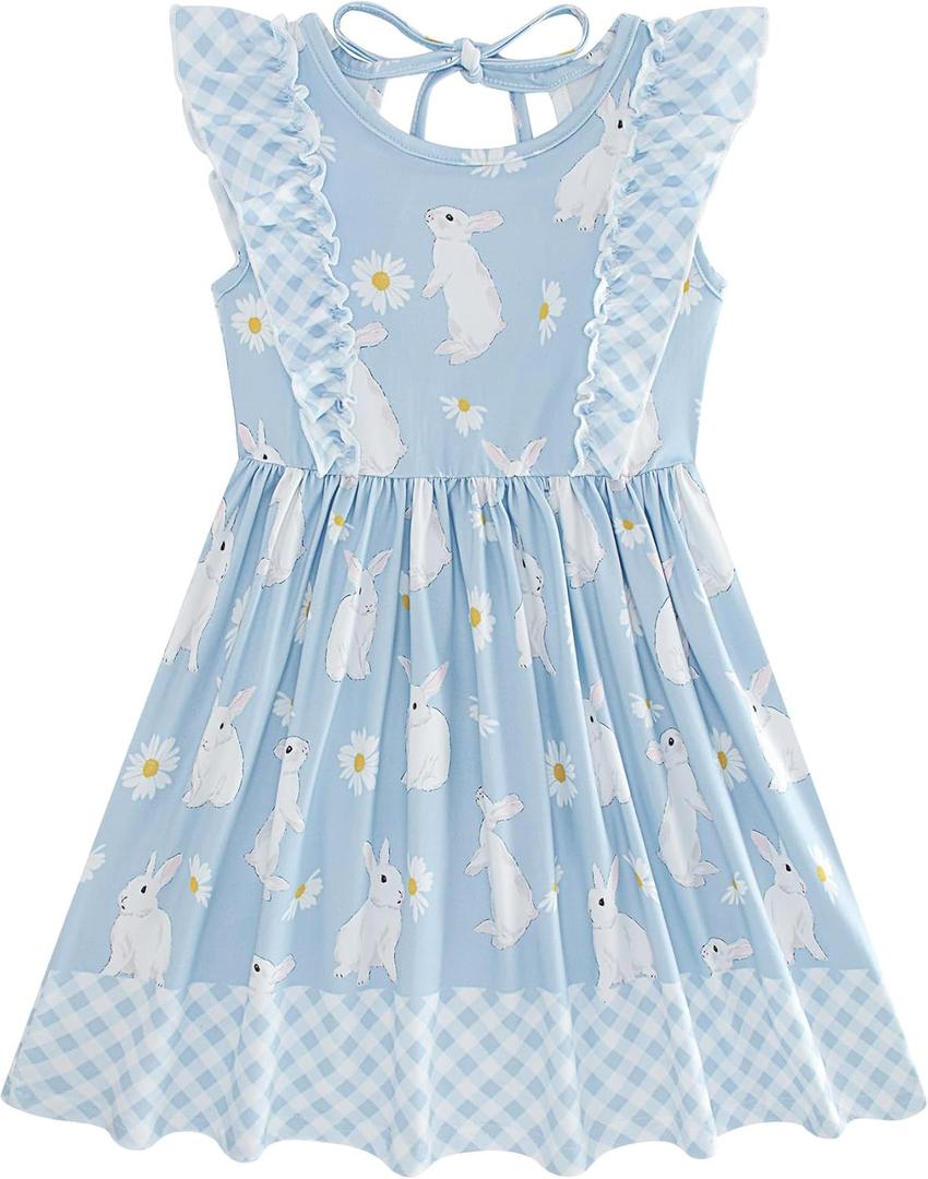 Goodstoworld Toddler Girl Dress for Kids Summer Beach Ruffle Tie Back Dresses for 2-8T (4-5T, A0-easter Bunny 02)