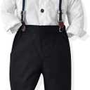 IDOPIP Toddler Kids Baby Boys 1st Christmas Outfit Gentleman Striped Shirt with Bowtie +Long Suspender Pants Overalls Clothes, Size 110