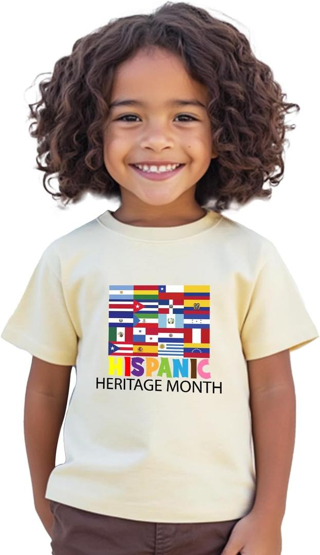 Hispanic Heritage Month Shirt Kids Toddler Boys Girls, Latino Countries Flag T-Shirt National Hispanic Gifts Tee Tops 2T-8Y (White)
