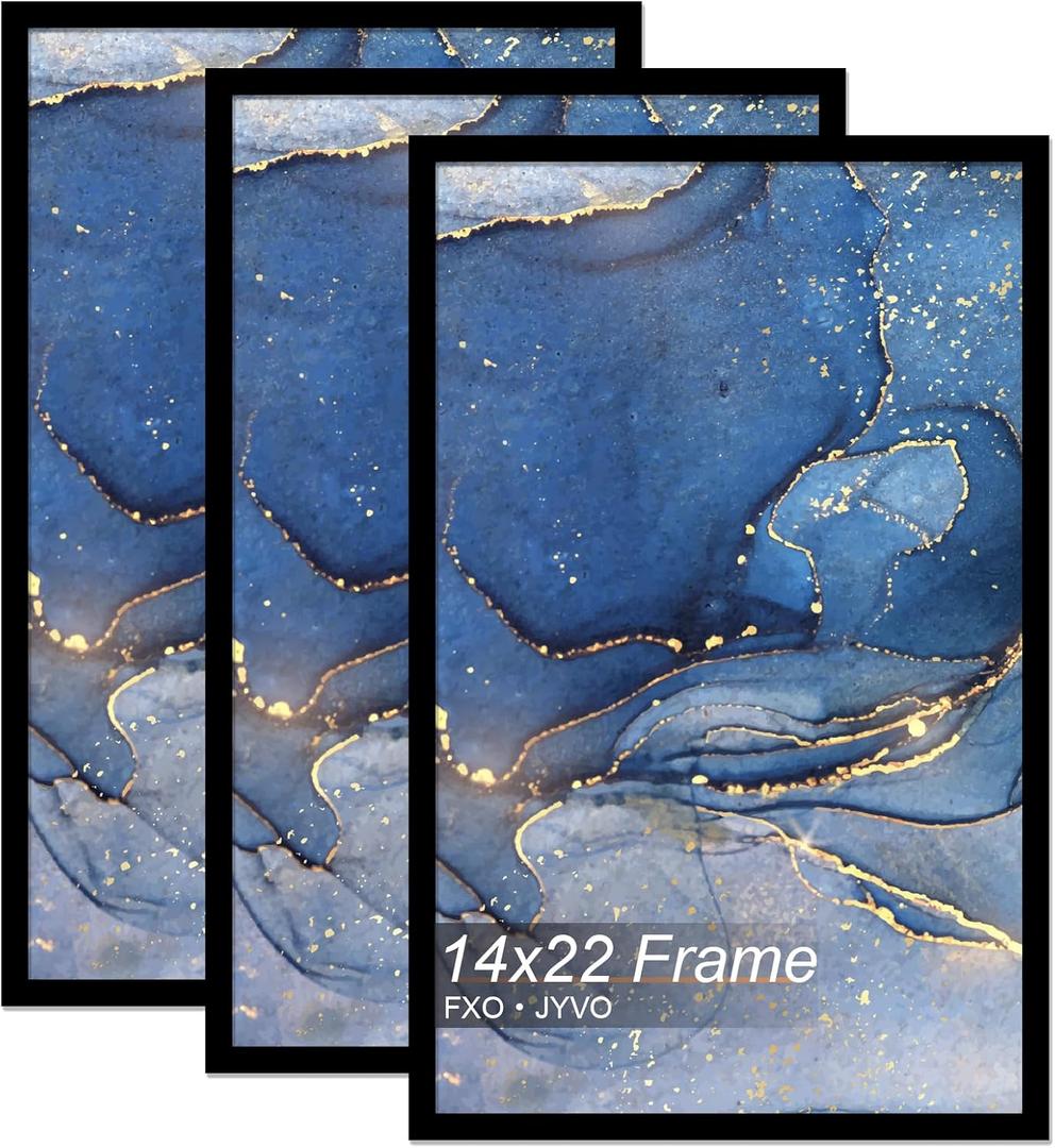14x22 Picture Frame Set of 3, Black Frame for 14 x 22 Inch Picture Poster Photo, Light Weight and High Transparent 14 by 22 Frame for Wall - 3 Pack/Black/14 x22