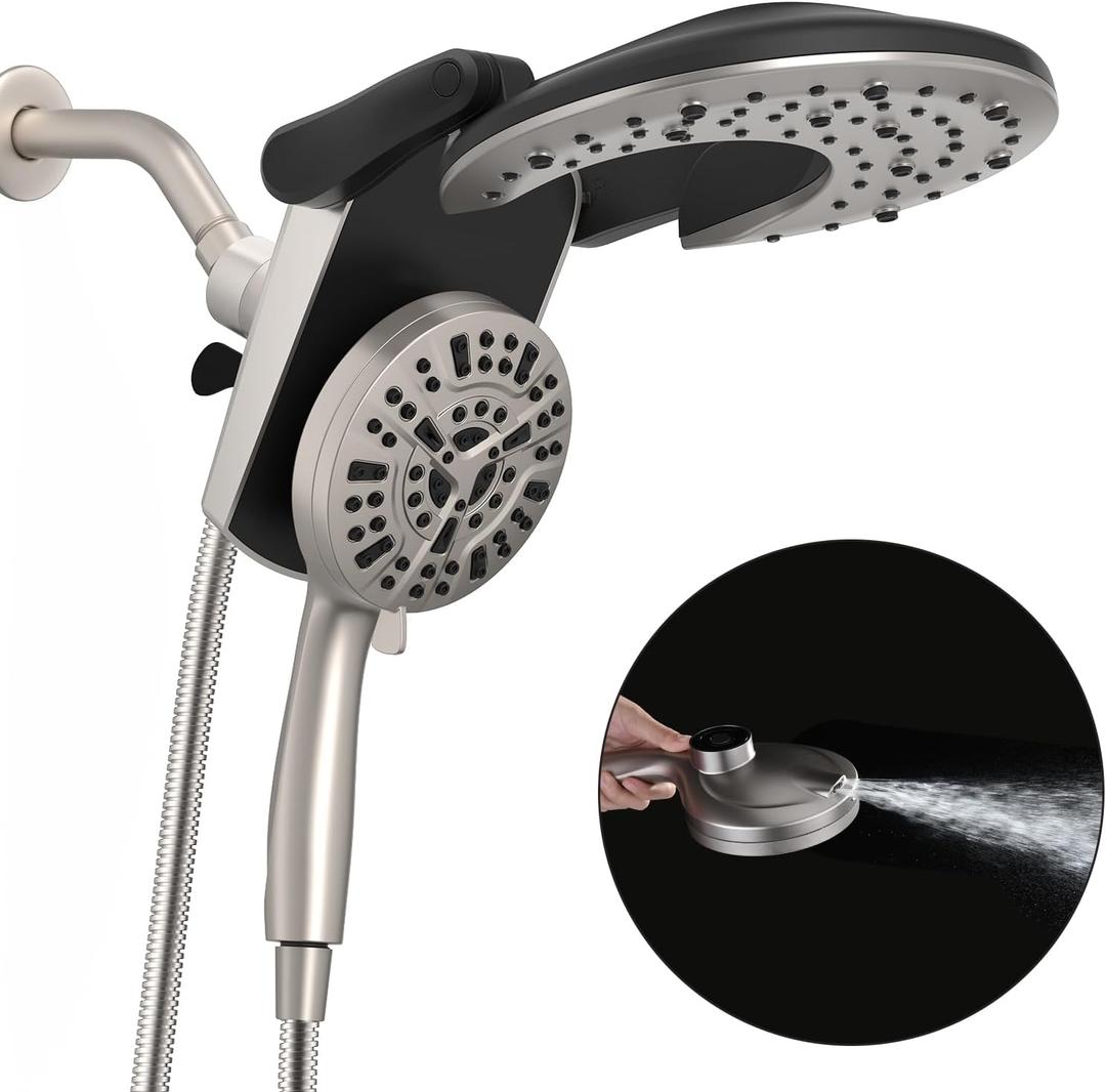 Rain Shower Head with Handheld: Foldable High Pressure Shower Heads with Handheld Spray Combo, 9 Spray Settings/Modes Hand Held Showerhead Dual Rainfall Shower Head Built-in Magnetic Docking and Jets