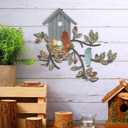 Peryiter Birds Wall Metal Decor Outdoor Art Hanging Metal Tree with Birdhouse for Living Room Tree Leaf Wall Decor for Indoor Outdoor Garden(Brown, Blue)