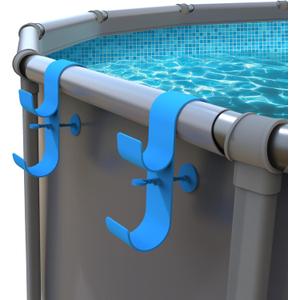 Poolside Pool Leaf Skimmer Net Holder, Above Ground Pool Pole Hanger, Above Ground Pool Accessories, Adjustable Telescopic Pool Pole Hooks, Pool Brush Hanger Tool Pool Equipment [Patented] (Blue-2Pack)