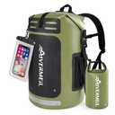 Zelurelle Dry Bag Waterproof Backpack 35L for Men & Women Roll-Top Hiking Backpack with IPX8 Waterproof Phone Case & Detachable Mini Backpacks for Kayaking Boating Cushioned Padded Back Green