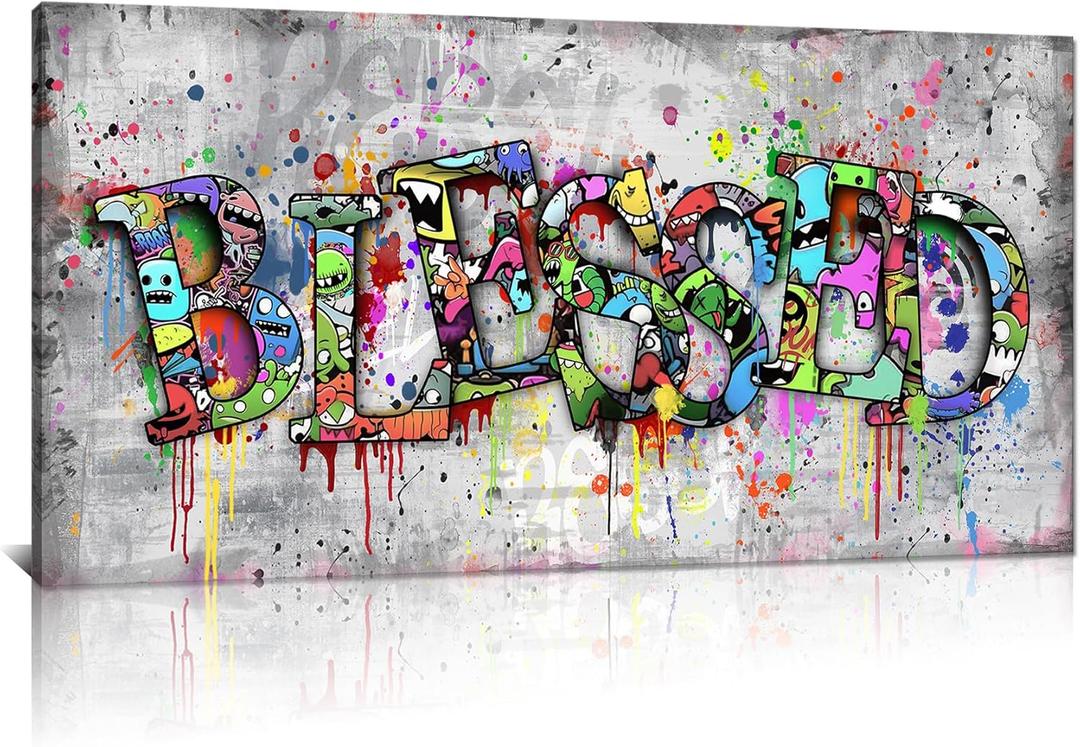 Kalormore Inspirational Blessed Canvas Wall Art Motivational Family Prints Signs Framed Graffiti Artwork Decoration for Bedroom Living Room