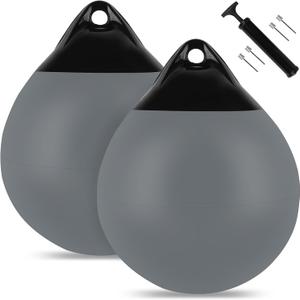 Boat Mooring Buoy 15inch 2Pack,Round Boat Fender Ball Boat Buoy Ball,Inflatable Boat Fenders Dock Bumper Ball Anchor Buoy Mooring Ball Suitable for Yachts Marinas Sailboats Ski Boats(Gray), 15"x18"