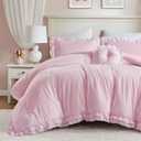 Intelligent Design Rowena Full Comforter Set Blush Pink Gingham Ruffled Bedding, Vintage Farmhouse Style, Reversible All Season 4-Piece Bedding Set, Full/Queen, Gift for Her
