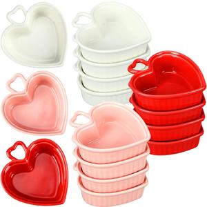 12 Pcs Heart Shaped Ramekin Creme Brulee Ramekins Oven Safe 3.5 Inch Heart Shaped Dishe Small Baking Ceramic Bowls for Souffle Snacks Quiche Appetizers Sauces, 3 Colors