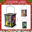 Honoson 2 Pcs Christmas Lanterns Decorative with LED String Lights Metal Hanging Xmas Vintage Lantern with Red Ribbon Berry for Indoor Outdoor Xmas Home Porch Party Decor(Deer)