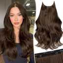 KooKaStyle Invisible Wire Hair Extensions Long Straight Layered Synthetic with Transparent Wire Adjustable Size 6 Secure Clips Hairpieces for Women 20 Inch (20 Inch, Medium Brown6/10#)