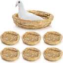 6 Packs Woven Straw Bird Nests, 8" Handmade Flat Base Spawning Nest, Small Animal Breeding Bed Hatch House Cage Accessories for Dove Pigeon Parrot Cuckoo Sparrow Rabbits Chinchillas Hamster