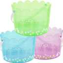 Zcaukya Easter Buckets for Egg Hunt, Set of 3 Clear Kids Easter Baskets with Handles, Empty Plastic Easter Pails for Easter Party Favors, Green, Blue, Purple