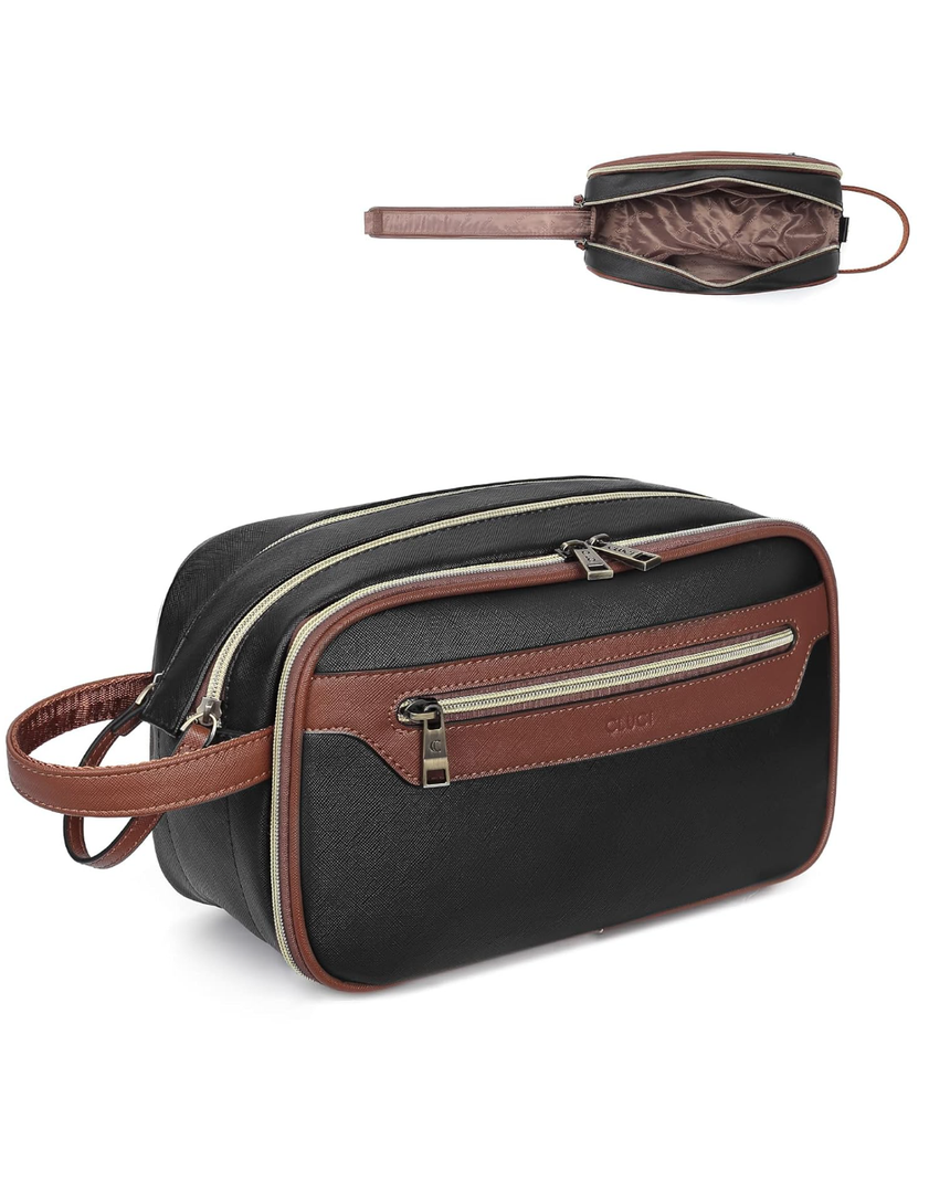 CLUCI Toiletry Bag Travel Bag with Hanging Hook Leather Makeup Cosmetic Bag Travel Organizer for Accessories Shampoo Container Toiletries