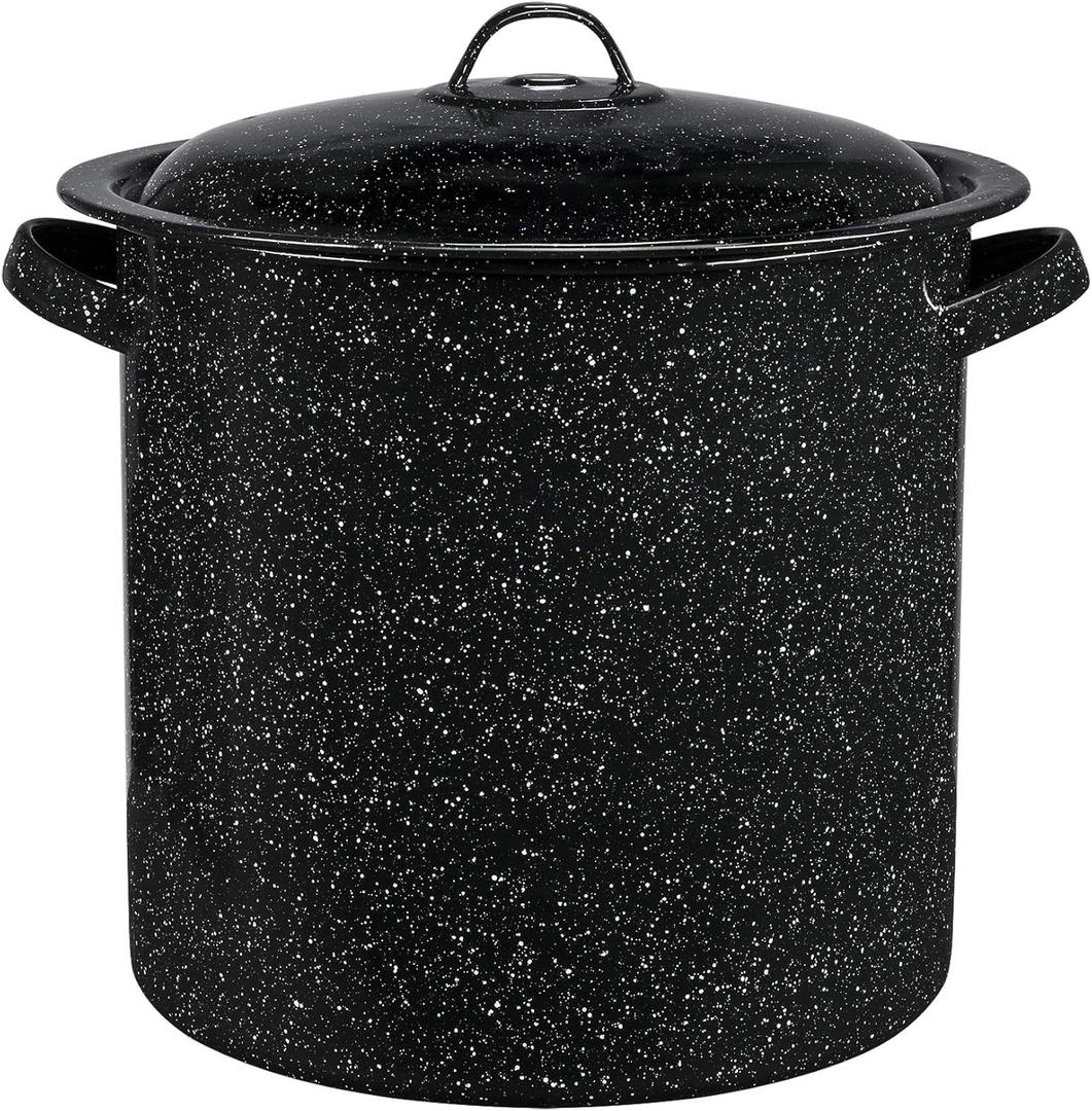 Granite Ware 15.5-Quart Stockpot, Large Capacity for Soups, Stews, Pasta - Durable Graniteware with Non-Stick Surface for Easy Cleaning - Chip-Resistant & Even Heat Distribution (Speckled Black)